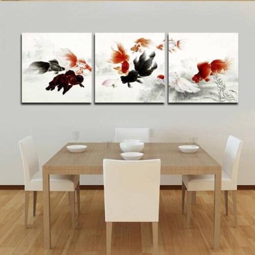 2016 Top Fashion Real Square Oil No Canvas Art Free Shipping Chinese Koi Fish Wall Art Canvas Home Decorate Paintings 3 Piece