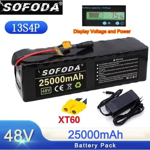 48v lithium ion battery 48v 25Ah 1000w 13S4P Battery Pack For 54.6v E-bike Electric bicycle Scooter with BMS Capacity Indicator