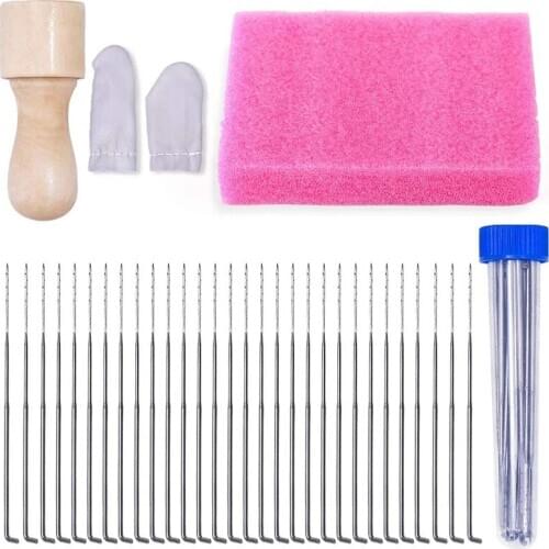 LMDZ 34 PCS Creative Lovely Doll Wool Felt Craft DIY No finished Kids cartoon animal wool kit With Felting Foam Pad