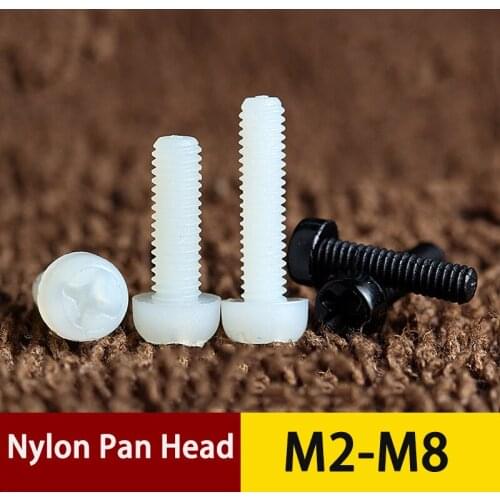 M2 M2.5 M3 M4 M5 M6 M8 Metric Threaded Black White Nylon Plastic Phillips Pan Head Cross Round Screw Bolt Free Shipping