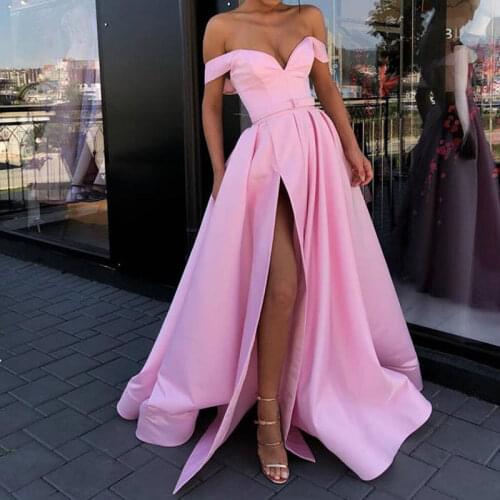 Girls Cute Pink Party Wear Evening Bridesmaid Dress Female Summer Quality Long Off Shoulder Yellow Princess Prom Dresses Elegant
