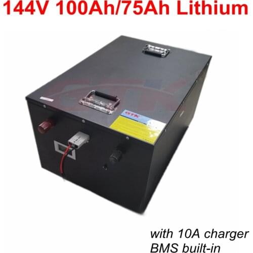 Powerful 144V 100Ah 75Ah Lithium li ion battery with BMS 39S for electric motorcycle solar energy storage EV+163.8V 10A charger
