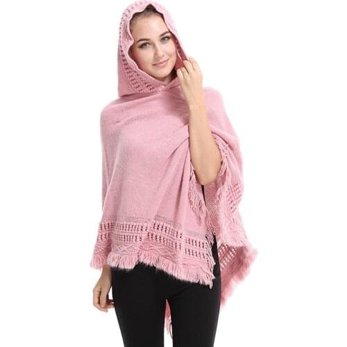 Spring Autumn Womens Hooded Cape With Tassel Women Oversized Cloak with Hood Irregular Loose Shawl Coat Poncho Knitted Shirts
