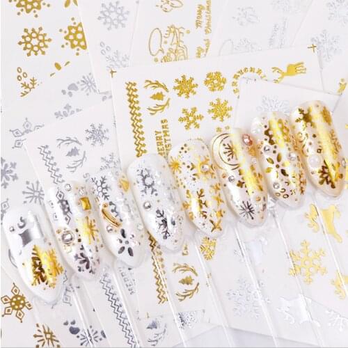 Nails Art Manicure Water Decals Xmas Snows Gold Silver Decorations Nail Stickers For Nails Tips Beauty