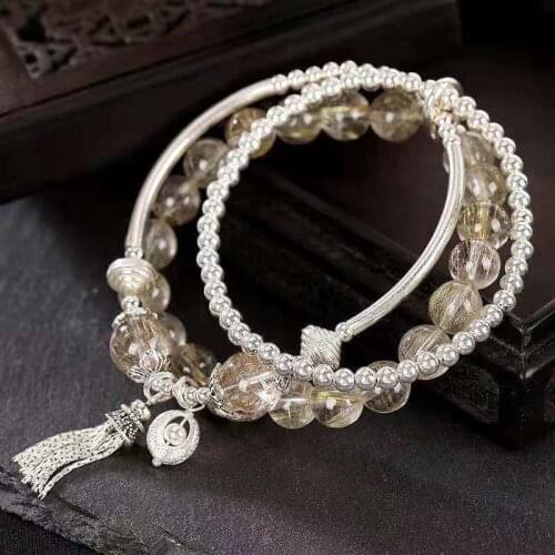 Natural crystal bracelet with tassel beads bracelet handmade charm bracelet for women bangles with 925 sterling silver jewelry