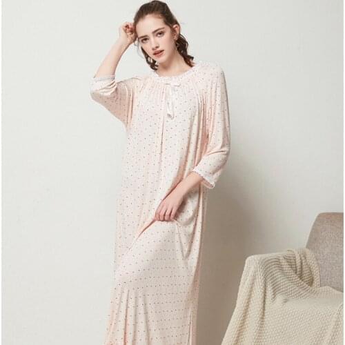 Polka Dot Plus Size Nightshirt Women Nightdress Casual Loose Sleepwear Nightgowns Fashion New Home Clothes Modal Cotton Dress