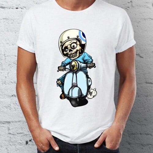 New Men short sleeve t-shirt Skeleton on a Scooter Funny Artsy t shirt funny tees tops harajuku streetwear