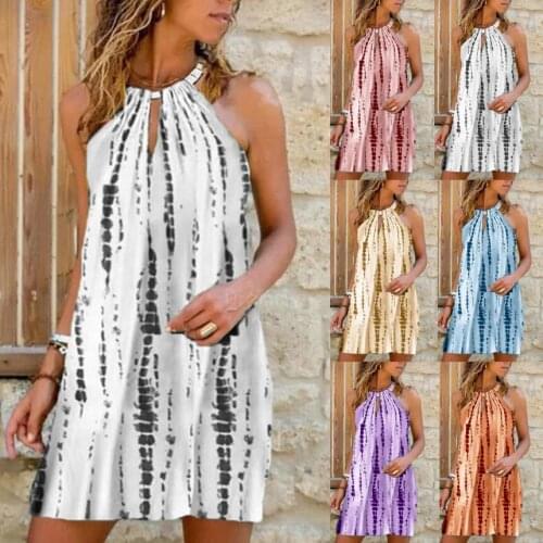 2021 New Plus Size Womens Dress Hanging Neck Vest Printed T-Shirt Casual Short Skirt Women