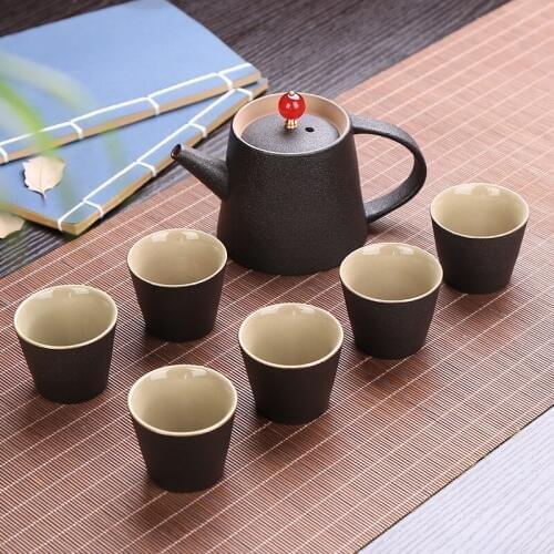 The new 7 head Kung Fu tea sets European retro agate characteristics of ancient pottery tea gifts