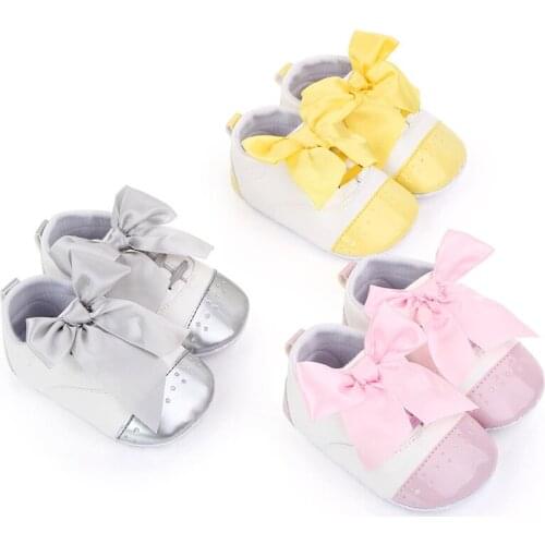 Cute Bowknot Baby Shoes Infants PU Leather Crib Shoes Soft Sole Anti-slip First Walkers Newborn Girls Princess Shoes