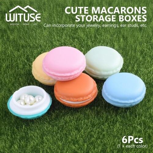 6PCS Portable Candy Color Mini Macarons Storage Box Lovely Jewelry Gift Package Pill Carrying Case Earphone Protection Box