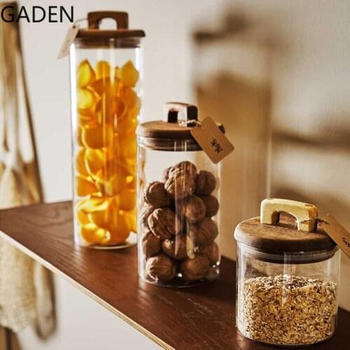 Wooden Lid Transparent Glass Jar Coffee Bean Airtight Jar with Lid Food Storage Jar Moisture-proof Storage Box/Grain Dispenser