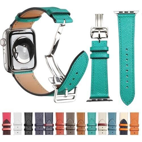 Cow Leather strap For Apple Watch band 44mm Series 5 iwatch 4 3 2 1 Luxury steel buckle 42mm loop 38mm bracelet Replacement 40mm