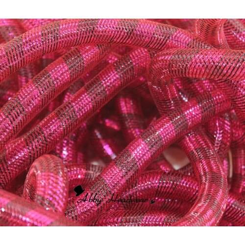 ROSE RED & BLACK METALLIC STRIPE TUBULAR CRIN CYBERLOX 60YARD 16MM FREE SHIPPING