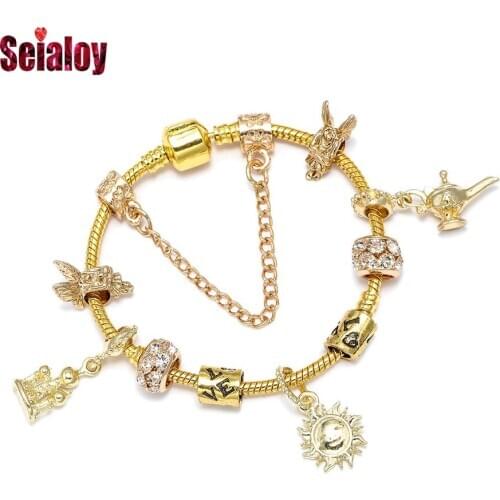 Seialoy Golden Shiny Angel Beaded Castle Magic Lamp Sun Charm Bracelets For Men Boys Original Fine Children Bracelet Jewelry