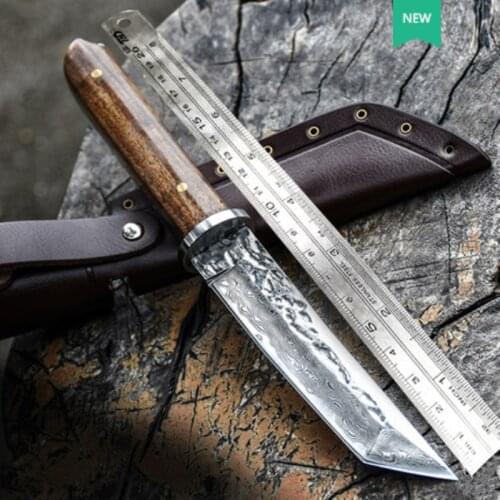 Damascus Steel Folding Knife, high hardness straig ht knife, wild wild self defense knife, portable sharp jungle survival knife