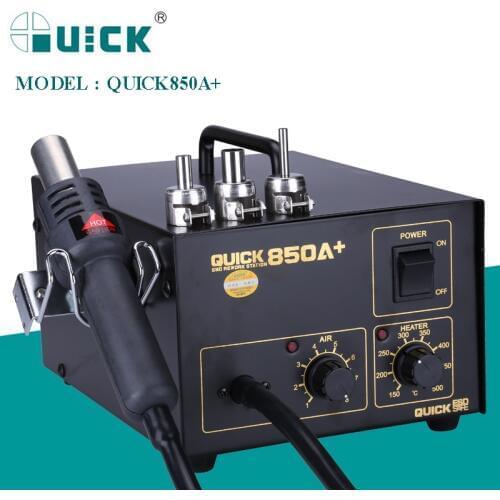 QUICK 850A+ 110V/220V 320W Desoldering Station Air Pump Hot Air Gun With 3pcs Nozzles SMD BGA Soldering Rework Station