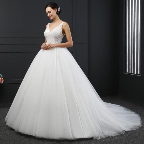 SL042 modest wedding dresses bridal gown trajes de novia robe de mariée crystal kvintage v neck sukienka biała formal dresses