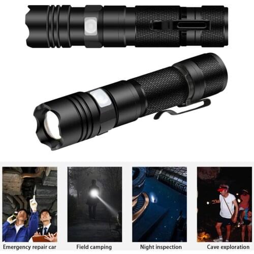 LED Flashlight USB Rechargeable Torch Zoom Flashlight T6 Flashlight Lantern with 18650 Battery Powerful 5 Lighting Modes