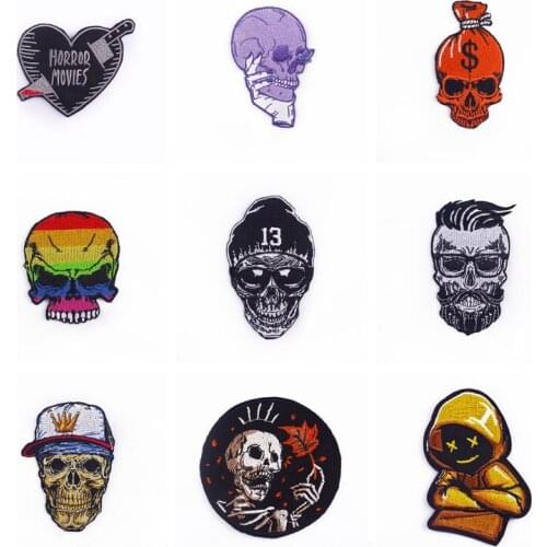 Diy Skull Patch Thermoadhesive Patches Iron On Embroidered Patches For Clothes Punk Patch On Clothes Stripe For Jacket Appliques