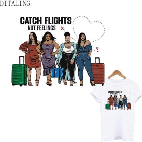 Girl Trip Thermal Sticker On Clothing Catch Flights Patch Black Women Heat Transfer Patch DIY Washable Sticker For T-Shirt Decal