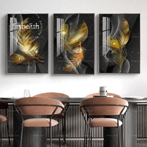 Embelish 1 Pieces Modern Home Decor Golden Peacock Feathers HD Print Canvas Paintings For Living Room Wall Art Picture Posters