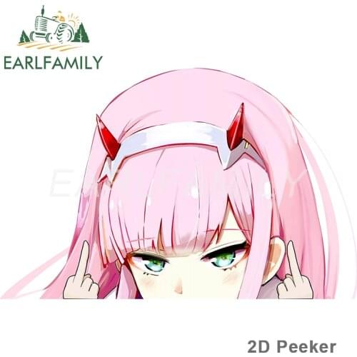 EARLFAMILY 13cm x 8.3cm for Zero Two Peek Car Assessoires Stickers Vinyl Funny Decal Graffiti Motorcycle Car Door Protector