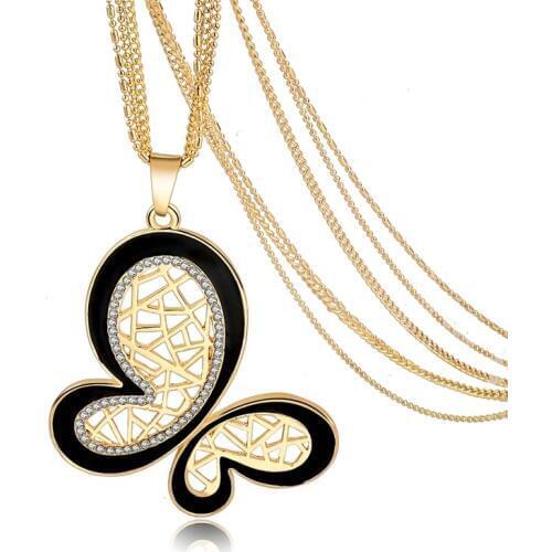 Vintage Butterfly Neckalces & Pendants With Crystal 2019 Retro Gold Color Chain Necklace Women Collier Jewelry Female Sne160119