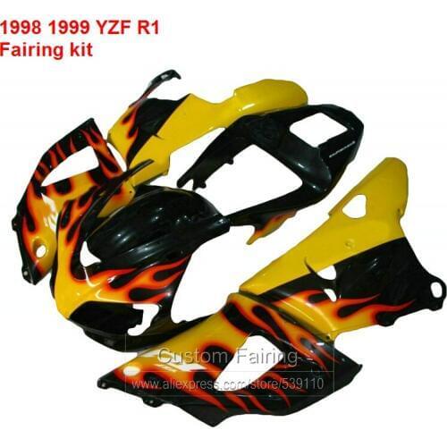 Top-seHYing Fairings For YAMAHA YZF R1 98 99 ( YeHYow flames ) 1998 1999 Fairing kit +7gifts HY53