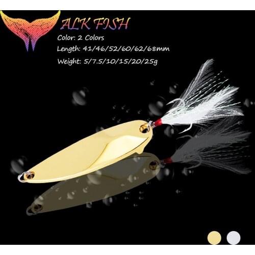 WALK FISH 1PCS Spoon Sequins Fishing Lure Sinking Metal Baits Winter Ice Fishing Baits With With Feathers Hooks Fishing Tackle