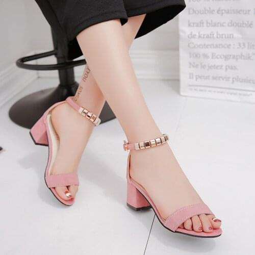 Metal String Bead Summer Women Sandals Open Toe Shoes Fashion Sexy Sandles Square Heel Women Shoes Korean Style Gladiator Shoes