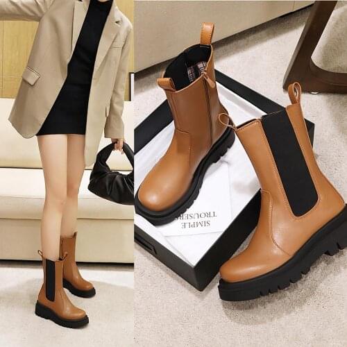 Nice Autumn Winter Platformed Chunky Heels Boots Women Large Size 43 Motorcycle Boot Lady Gothic Shoes 38 Female Chelsea Booties