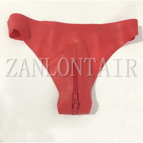 Handmade sexy exotic lingerie women female red latex open crotch zipper boxer briefs thong pants under shorts underwear cekc zen
