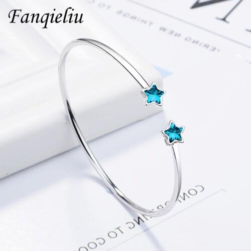 Fanqieliu Blue Crystal Star Charming Bracelets 925 Sterling Silver Bangles For Woman Fashion Cuff Bracelet Women FQL20348