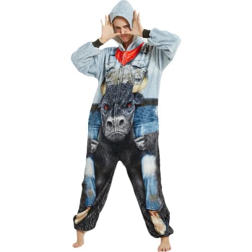 King Cow Kigurumis Animal Women Pajamas Suit Cow monster One Piece Adult Sleepwear Homewear Festival Party Costume