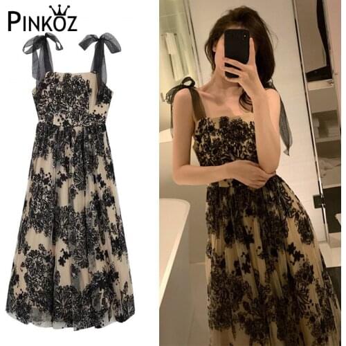 Pinkoz Sequin Embroidered Black Suspender Dress Female 2021 Summer New Retro Temperament Hepburn Style Party Dresses Vestidos