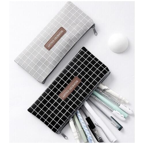 1PCS simple small lattice pencil case office stationery and school supplies large-capacity canvas material pencil case