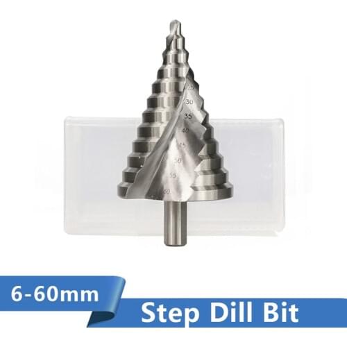 Drill Bit 1pc 6-60mm Spiral Groove Wood Metal Hole Cutter HSS Round Shank Step Cone Drill Bit