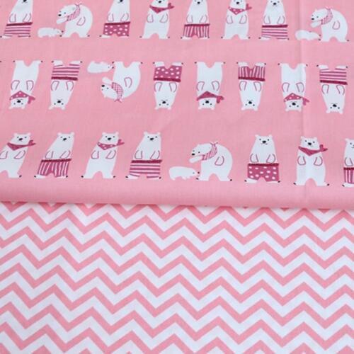100% cotton cute pink polar bear zigzag cloth twill fabrics for DIY kids bedding sheet home decoration handwork patchwork cloth
