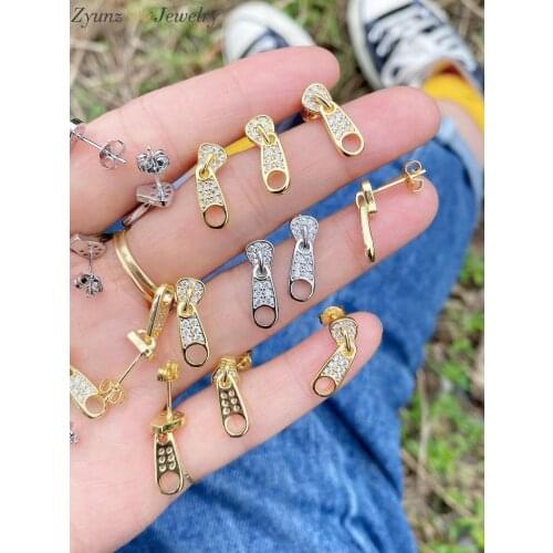 4 Pairs, Vintage Zircon Earrings For Women Gold Silver Color zipper Earrings Fashion Stud Earrings Brincos Jewelry Pendientes