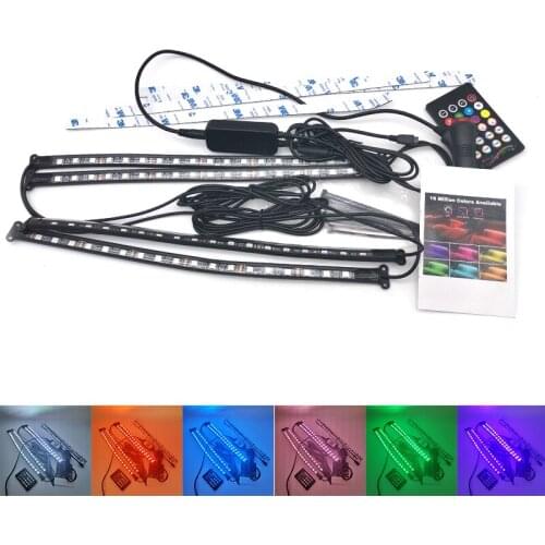 4Pcs 12V Car Interior LED Strip Lights Foot Atmosphere Light Remote Control APP