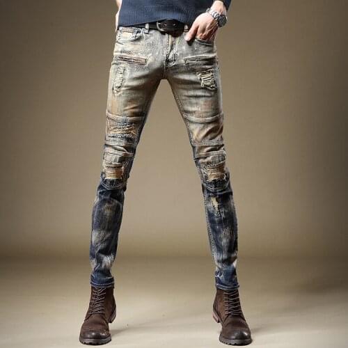 Free Shipping New Mens Male Street Hip-Hop Jeans Brand Trend Retro Rust Old Denim Pants Korean Beggar Pants Trousers