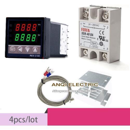 Digital 220V PID REX-C100 Temperature Controller + max.40A SSR + K Thermocouple, PID Controller Set + Heat Sink
