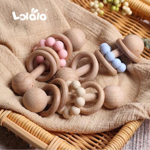 Wooden Teether Bells Wood Rattles 6 Style Soothe Baby Nursing Accessories Montessori Toys Shower Gift Baby Ring Rattles Toys