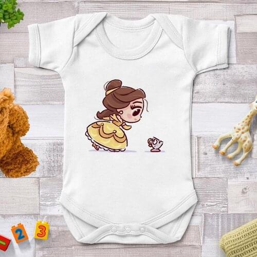 Baby Rompers Girl Boy Summer Short Sleeve Jumpsuits Harajuku Infant Bebe Clothes Cute Disney Princess Printed Cartoon Bebe Tops