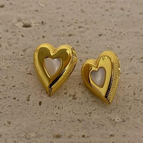 Designed love metal inlaid shells love frame temperament fashionable ear jewelry earrings