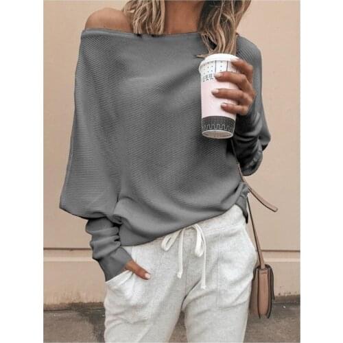 European and American sexy word collar raglan sleeve sweater