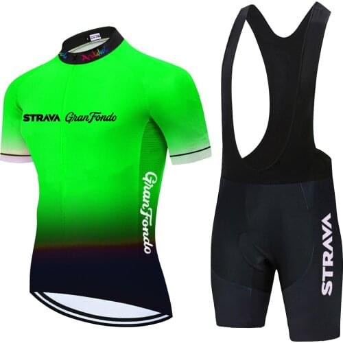 Fluo Green 2021 Strava Summer Cycling Jersey Set Breathable Racing Team Sportswear Bicycle Jersey Mens Cycling Clothing 20D