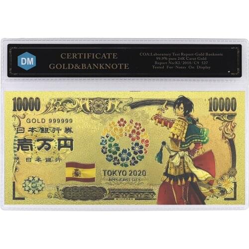 Art Craft Japan Gold Banknote Tokyo World Flags Comics Cartoon Card Spain Souvenir Anime Gold Plastic Cards for Collection