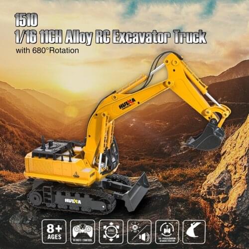 HUINA TOYS 1510 2.4G 1/16 11CH Alloy RC Excavator Truck Engineering Construction Vehicle with 680' Rotation Sound Light